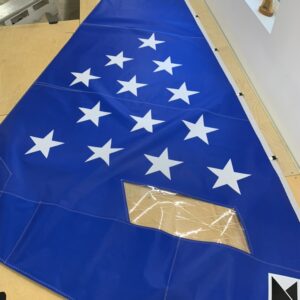 Dark blue Flying Scot jib with white stars